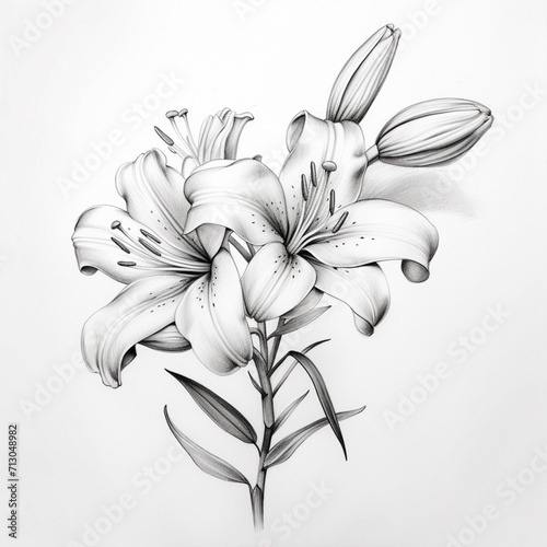 Pencil sketch cute lily flower drawing image Generative AI