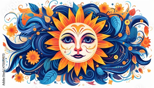 Aesthetic white background with sun face, clouds, and stars magic tarot card and celestial banner