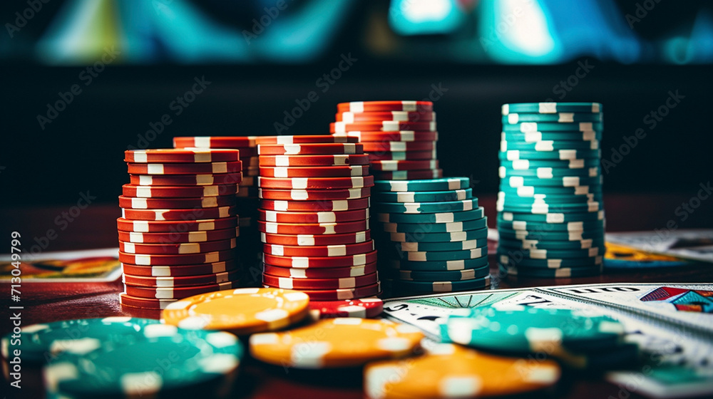 Serenade of Luck: Casino Poker Chips in Blurred Splendor, generative ai Serenade of Luck: Casino Poker Chips in Blurred Splendor, generative ai