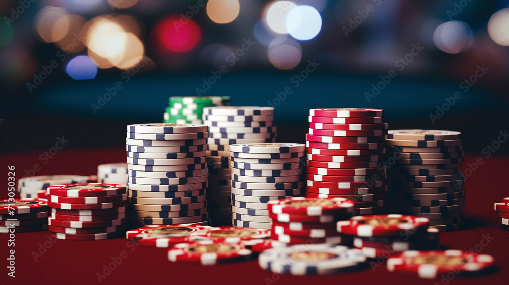 Luck Unveiled: Poker Chips Amidst Blurred Casino Charm, Generative AI