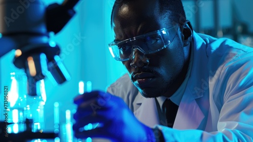 Portrait of African American forensic scientist working meticulously in a crime scene investigation
