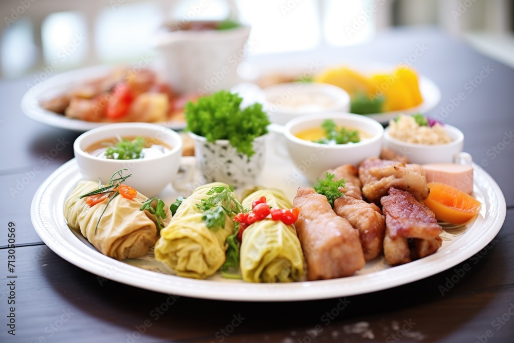 assortment of cabbage rolls with different fillings on platter assortment of cabbage rolls with different fillings on platter