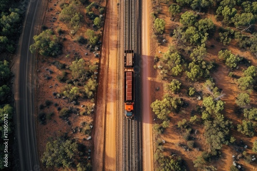 Aerial image showing a road train driving on the Tanami Road  photo