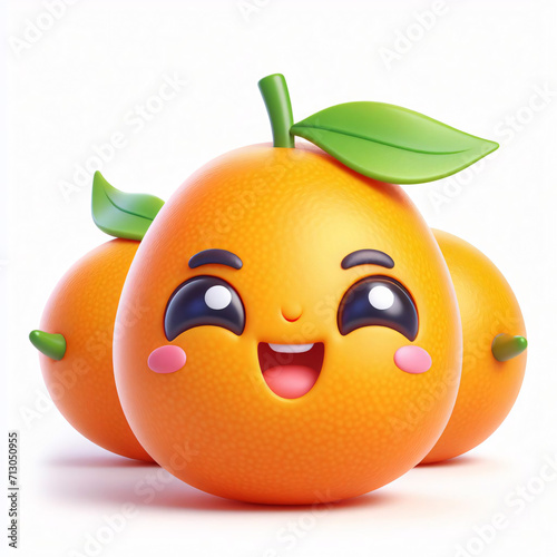 Happy cartoon kumquat with cute expression on clean background