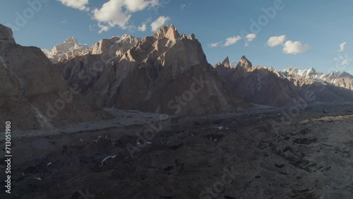 Aerial view of Karakoram mountains view from Khobutse camp at sunset,K2 trekking, Pakistan, Asia photo