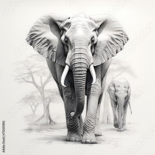 Pencil sketch elephant standing image Generative AI
