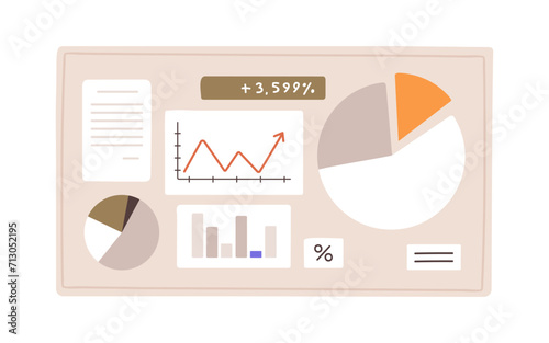 Financial graphs, charts, pie and bar diagrams for business analysis. Finance statistics, audit, accounting information, economic analytics and abstract infographic report. Flat vector illustration