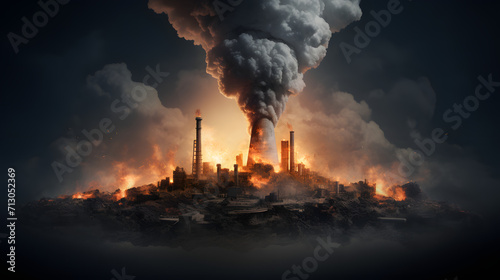 Concept of fossil fuel burning and global warming