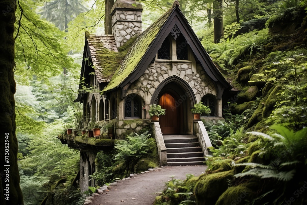 Quaint small chapel standing at crossroads in the style of traditional landscapes Quaint small chapel standing at crossroads in the style of traditional landscapes
