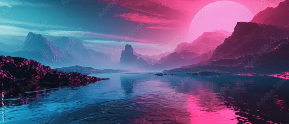 Landscape vapor wave synth background. Generative AI Landscape vapor wave synth background. Generative AI