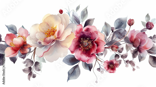 delicate flowers in pastel colors in the style of abstract watercolor on a white background
