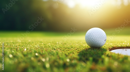 Leisure on the Green: Close-up of a Golf Ball, Generative AI