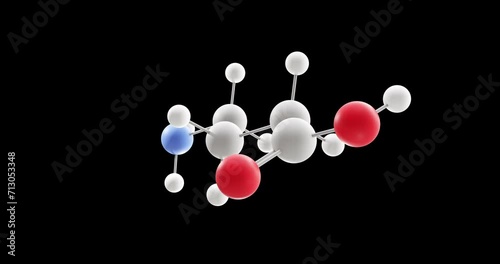Gaba molecule, rotating 3D model of gamma-aminobutyric acid, looped video on a black background photo