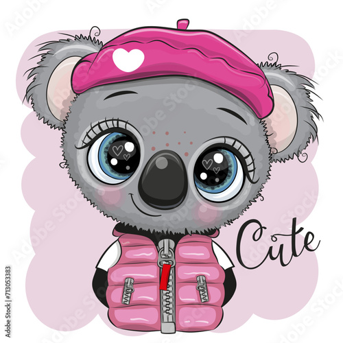 Cute Cartoon Koala in a hat photo