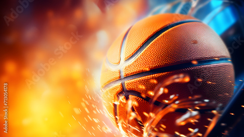 Detail of basketball ball hitting the basket