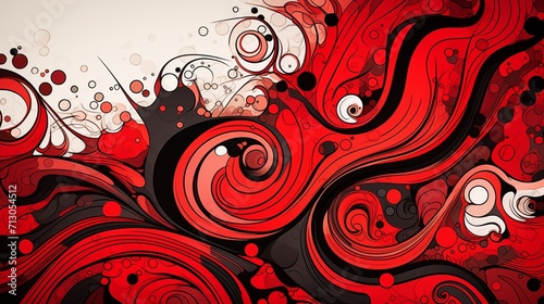 Abstract lineart background with waves and splashes in red and black colors. AI generative.