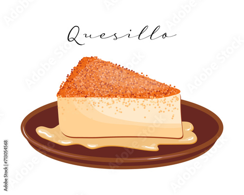 Dessert creme brulee with caramel, flan, quesillo, latin american cuisine. National cuisine of Venezuela. Food illustration, vector