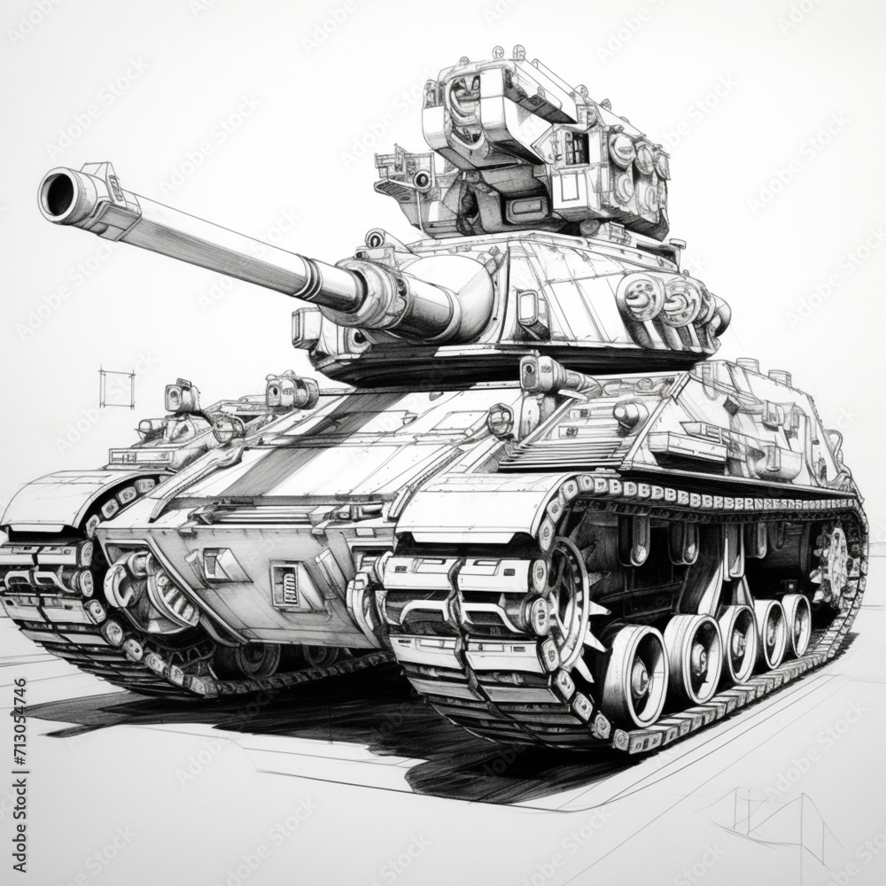 Pencil sketch military machine tank car some pict Generative AI Pencil sketch military machine tank car some pict Generative AI