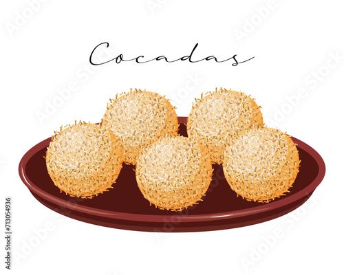 Coconut sweets Cocadas, dessert, national Latin American cuisine. Food illustration, vector