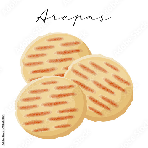 Corn tortillas, Arepas, Latin American cuisine. National cuisine of Colombia. Food illustration, vector