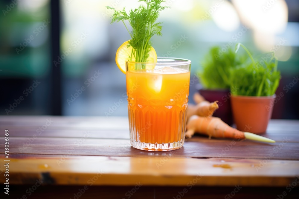 carrot juice in glass, whole carrots alongside carrot juice in glass, whole carrots alongside