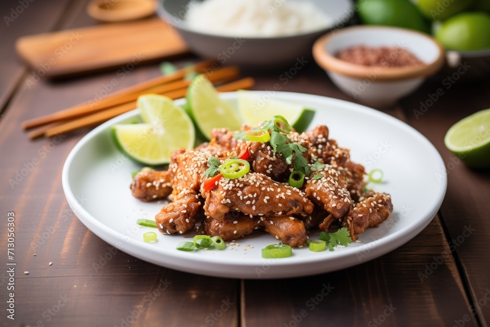 asian-style spicy fried chicken with sesame seeds asian-style spicy fried chicken with sesame seeds