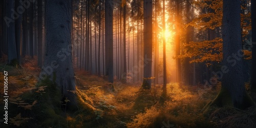sunset in the forest, beautiful nature