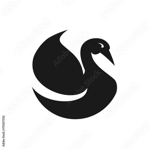 Fototapeta Naklejka Na Ścianę i Meble -  Black silhouette swan largest flying bird swim on water cartoon animal design flat vector illustration isolated on white background