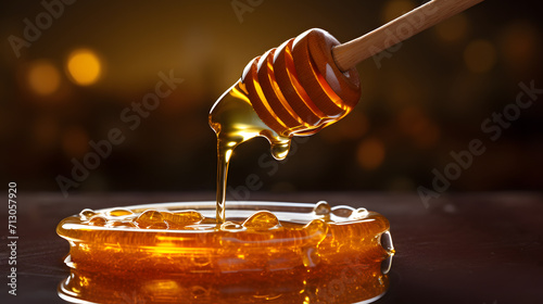 Fresh honey with dipper