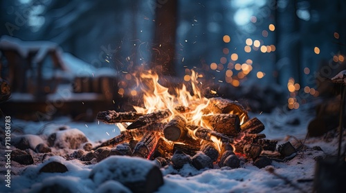 web banner of campfire in winter forest © Tn