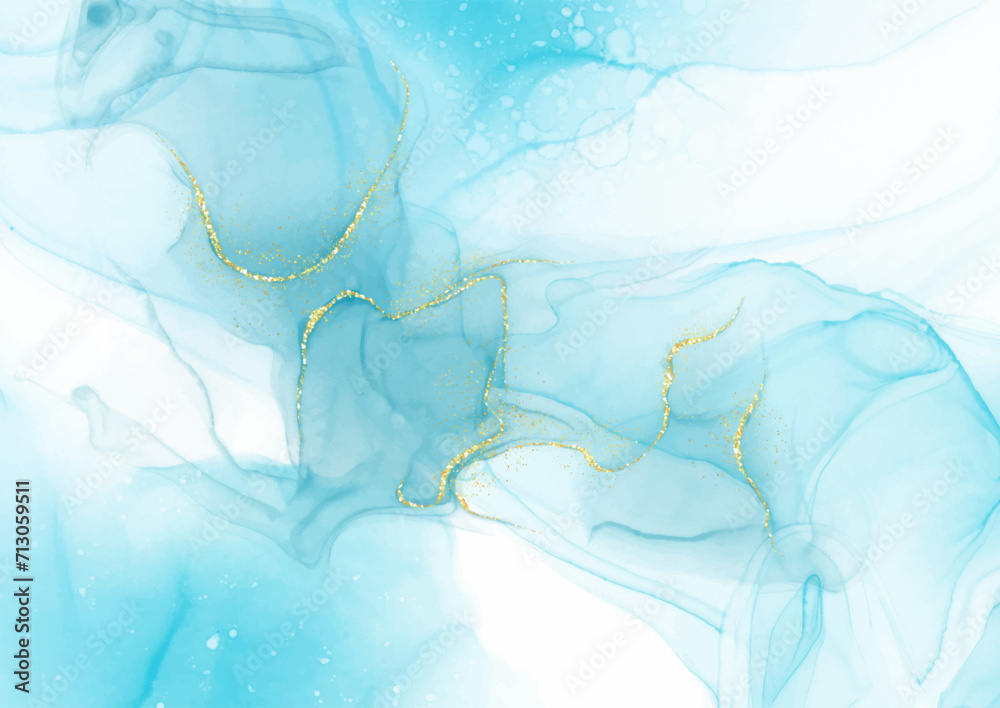 Hand painted teal coloured alcohol ink background with gold glitter elements