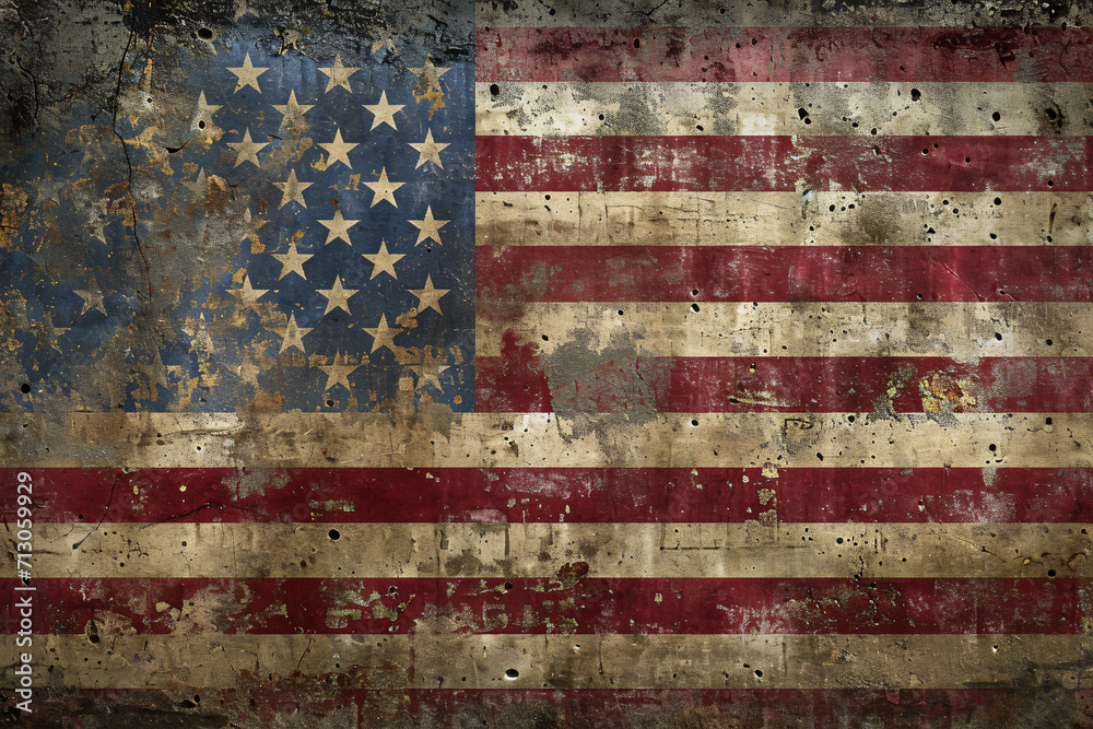 Grunge American flag on a concrete wall