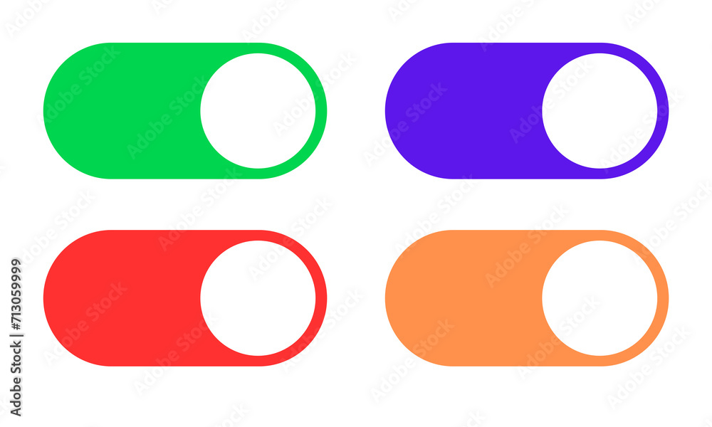Switch Toggle Buttons on off. Mobile App Interface Switch Button and Icons set on transparent background Switch Toggle Buttons on off. Mobile App Interface Switch Button and Icons set on transparent background