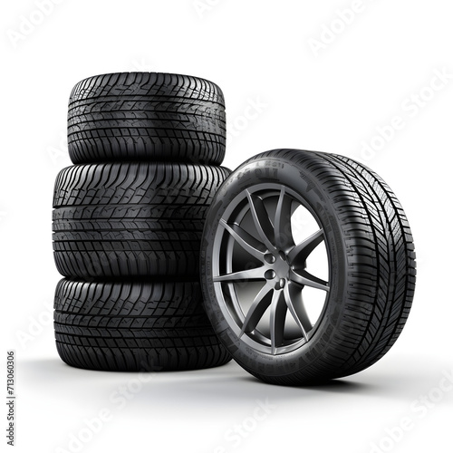 Group of car winter tires 3D isolated on white background