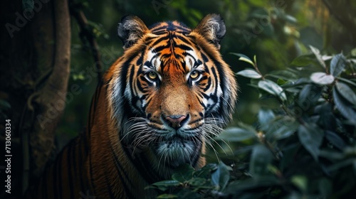 wall poster of tiger in jungle with close-up intensity style  saturated color scheme