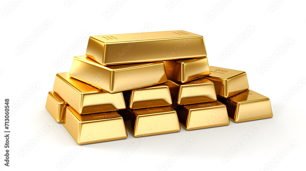 Group of gold bars isolated on white background