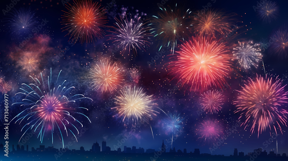 Beautiful creative holiday background with fireworks and sparkles Beautiful creative holiday background with fireworks and sparkles