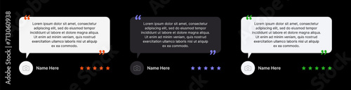 Client feedback template for a post or story. Customer review in the form of speech dough with rating stars. Vector design for social networks or website.
