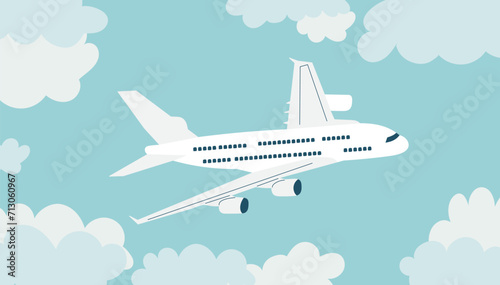the plane flies against the blue sky vector