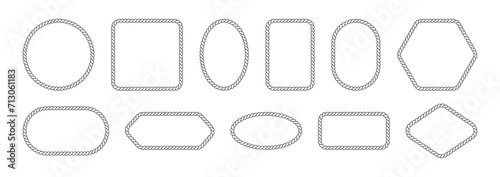Vector rope frames. Borders of different geometric shapes are round, oval and square. Collection of isolated elements on a white background. photo
