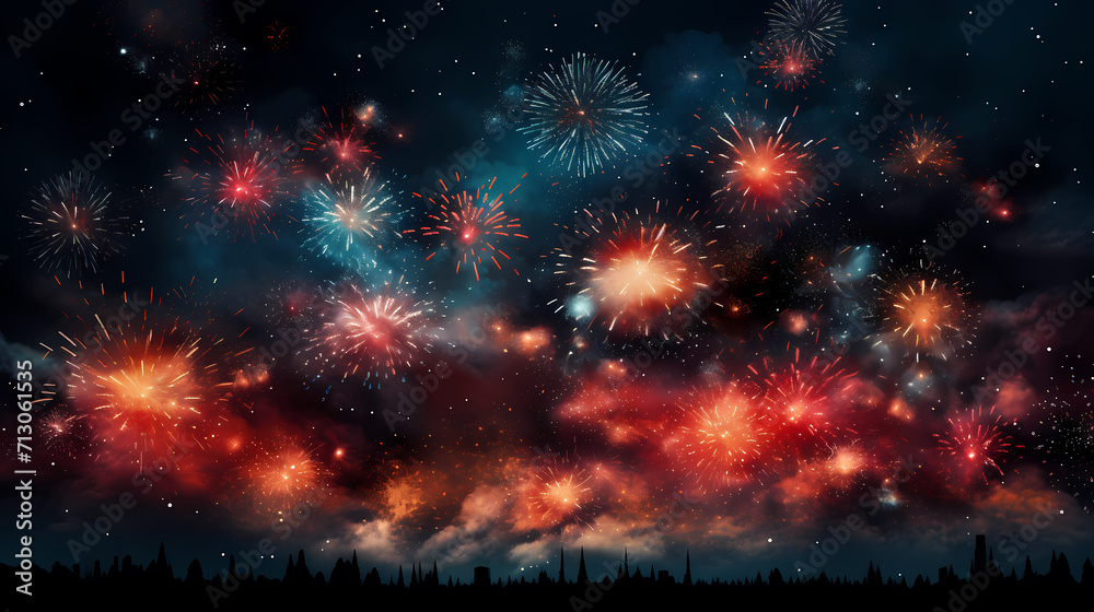 Beautiful creative holiday background with fireworks and sparkles