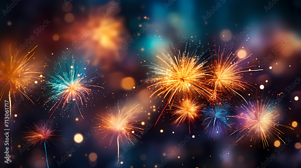Fototapeta premium Beautiful creative holiday background with fireworks and sparkles