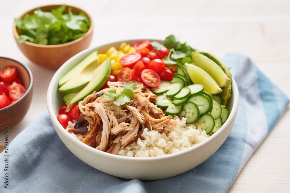 pulled pork burrito bowl with ingredients deconstructed pulled pork burrito bowl with ingredients deconstructed