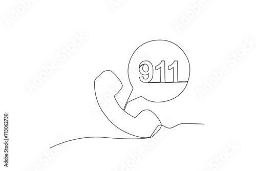 One continuous line drawing of Call the emergency number 911. Single line draw vector graphic design illustration.
