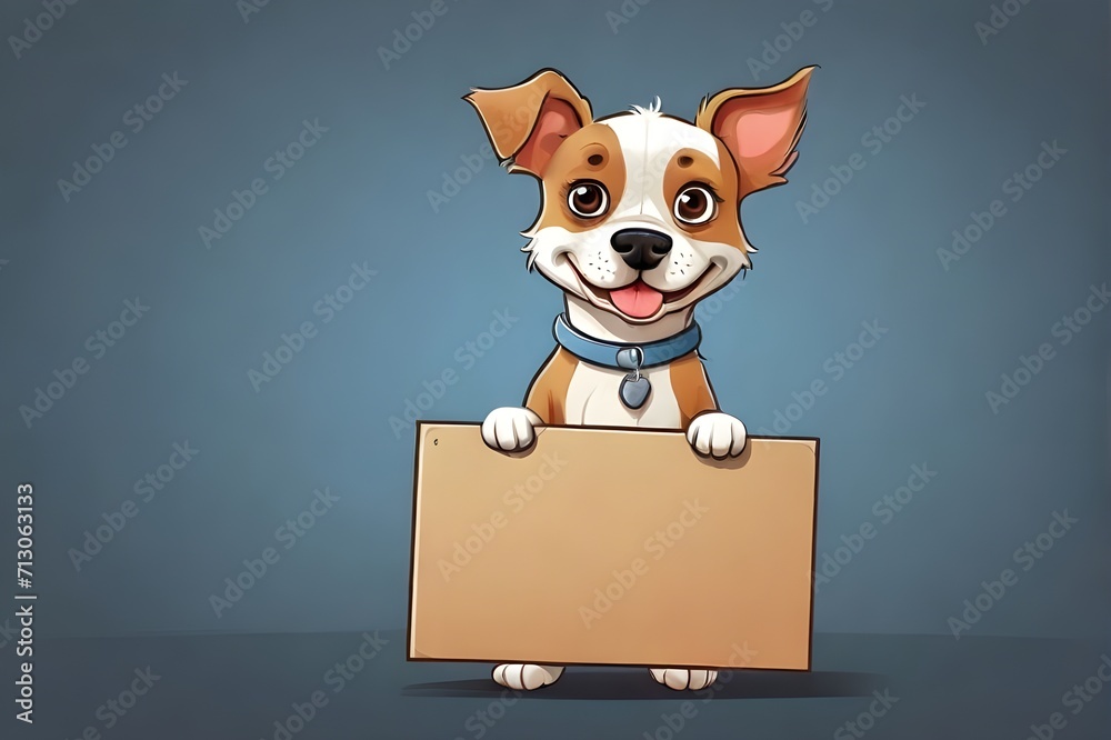 dog holding blank protest sign board cartoon character illustration 