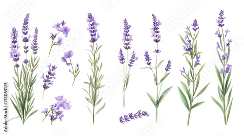 Fototapeta Naklejka Na Ścianę i Meble -  Set of collection lavender objects isolated on a transparent background, blades of grass and flowers in watercolor style