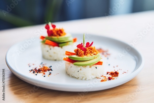 rice cakes topped with avocado and red chili flakes