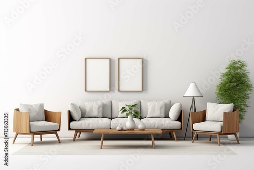The interior furniture white background and living - 3D Rendering isolated on a white background © Amer