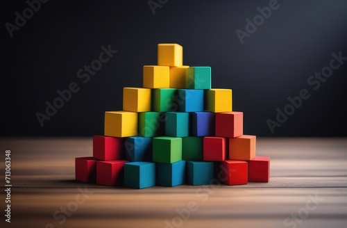 Pyramid of multi-colored  wooden toy blocks 