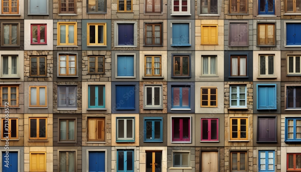 Detailed close up of intricate old medieval architecture windows and charming historic homes